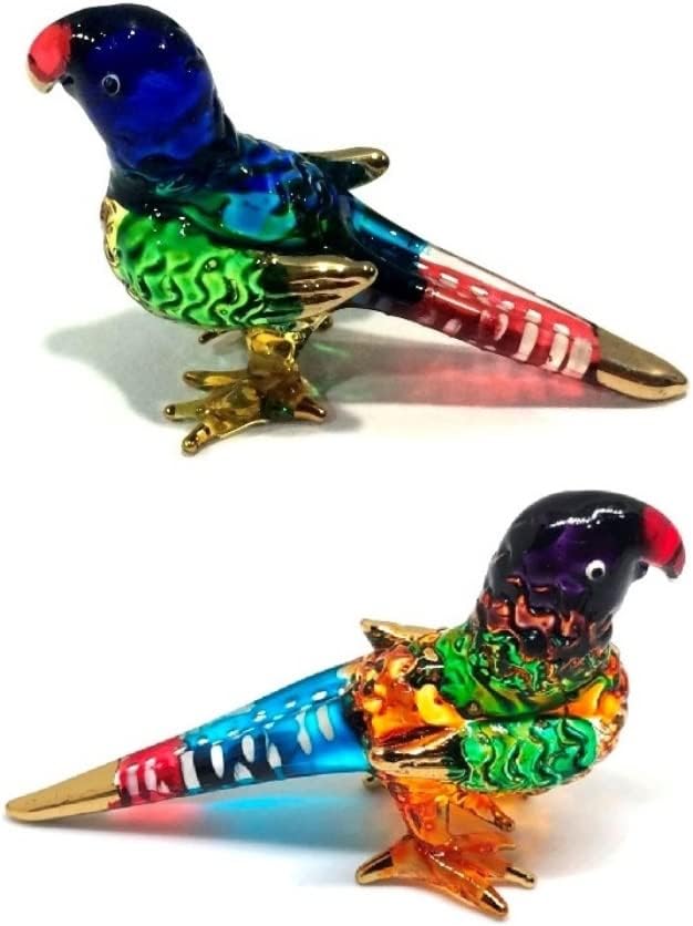 Miniature Blue Parrot Glass Figurine - Handmade Collectible for Dollhouses & Decor