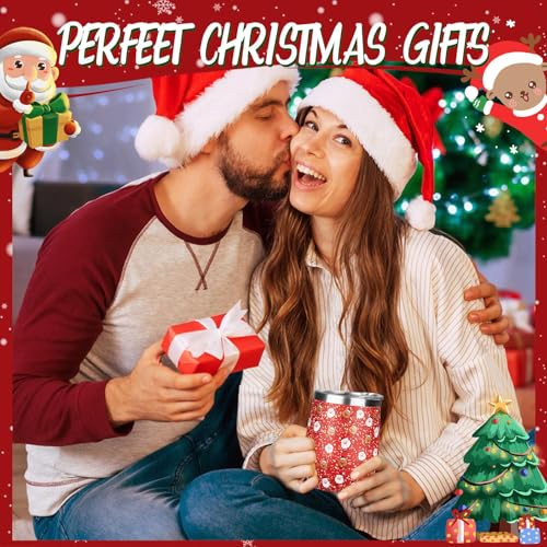 GUDEMAO 1 Pack Christmas Red 12 oz Insulated Stainless Steel Wine Tumbler with Lid & Straw