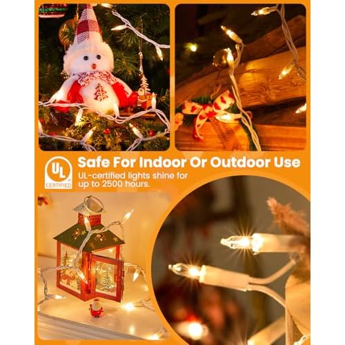 Minetom Clear Christmas Lights Set 100 Count 25 Feet Incandescent Bulb Mini String Lights for Indoor Christmas Tree Garland Birthday Wedding Party Festival Decoration, White Wire