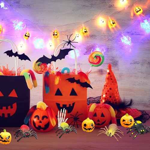 ZXSWEET Halloween Village Accessories Set Miniature Figurines Fake Tree Branches Skull Tree Demon Resin Pumpkin Fake Spiders Bat Hand for Halloween Party Decorations