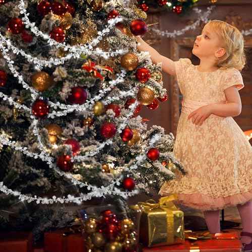 16 Feet Christmas Garland Christmas Tree Crystal Beads Garland Clear Iridescent Large Twinkle Ice Double Twist Christmas Tree Garland for Winter and Xmax Tree Decorations and Home D?cor(Silver)