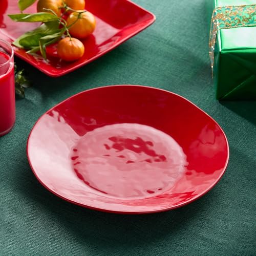 Berry Red Christmas Round Stoneware Serving Platter, 13in, Microwave & Dishwasher Safe