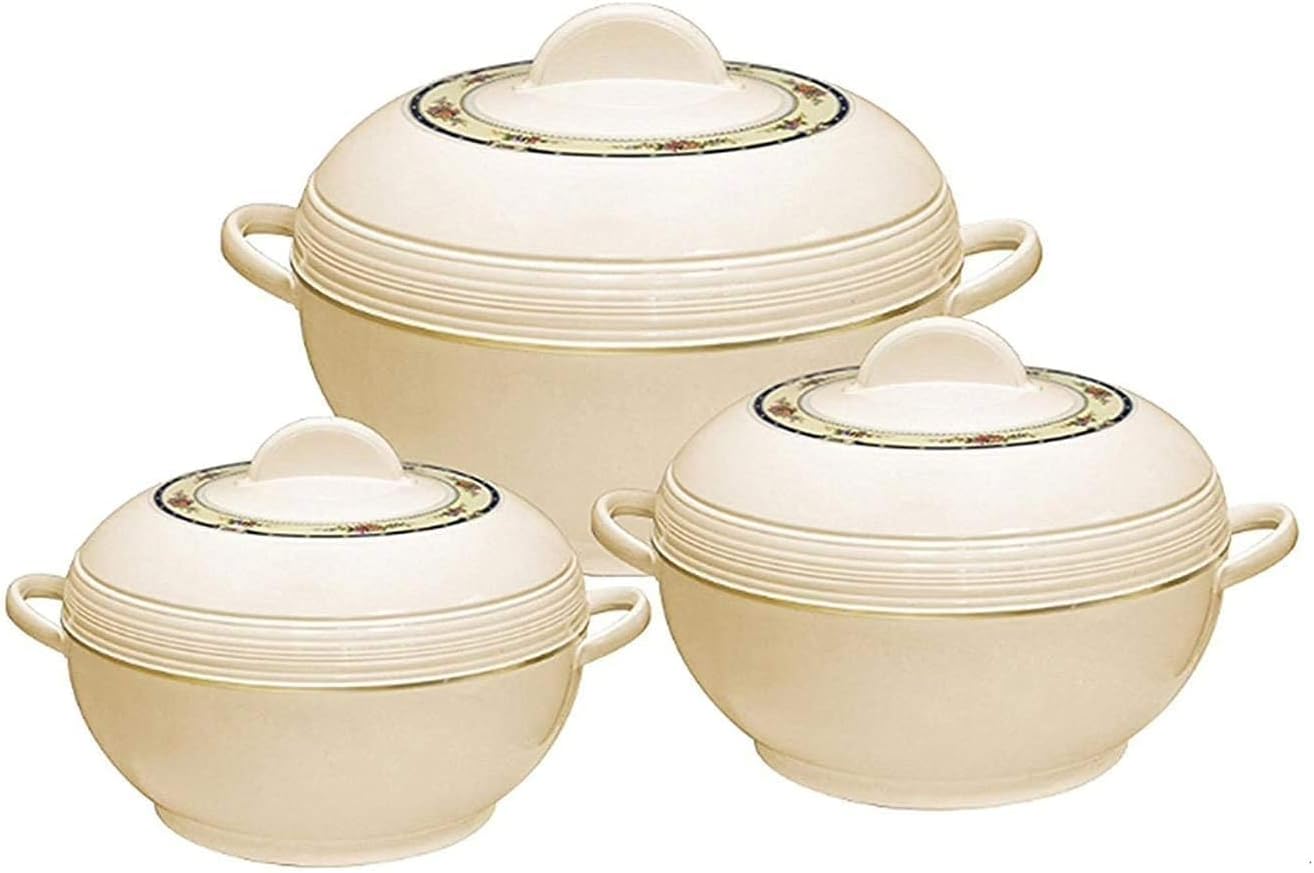 Ambiente Food Warmer Hot Pot Set Of Insulated Casseroles 1.2 1.6 And 2.5 Litre (White)