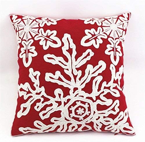 Christmas Pillow Cover 18x18 - Embroidered Sleigh & Snowflakes - Winter Decorative Cushion for Sofa & Bed