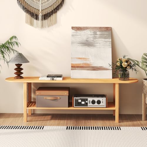 Bamboo TV Stand for 65-Inch TVs with Storage & Shelves - Modern Entertainment Center