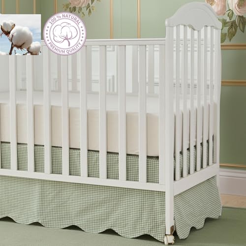 Sage Green Gingham Scallop Edge Cotton Crib Skirt - Baby Boy Girl Nursery Decor