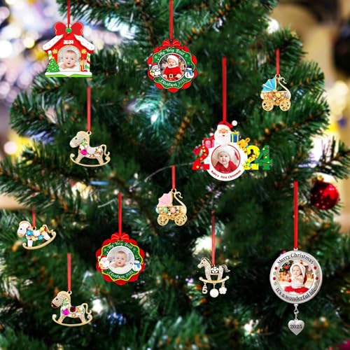 SICOHOME Babys First Christmas Ornament 2025 - My Very First Christmas Picture Frame Ornament Acrylic Newborn Baby 1st Christmas Ornament Photo Frame Girl Boy for Son Daughter Grandson Granddaughter