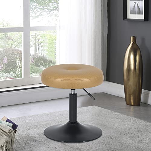 Homebeez Adjustable Faux Leather Round Ottoman, 360° Swivel Freely Vanity Stool Makeup Stool Vanity Chair, Turmeric