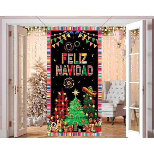 Nepnuser Feliz Navidad Door Cover Mexican Christmas Decoration Xmas Winter Holiday Party Decor Home Backdrop Door Hanging Banner