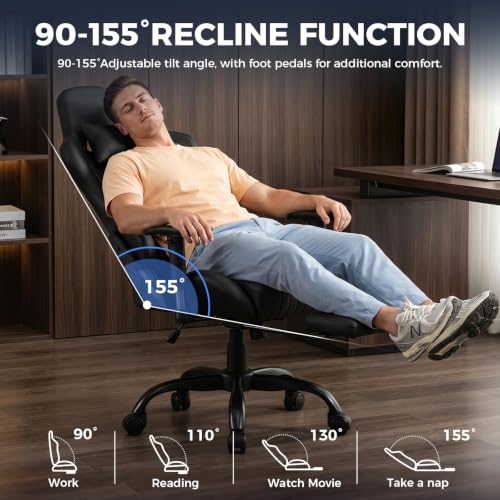 LUCKRACER Gaming Chair with Footrest, 90°-155° Reclining Ergonomic