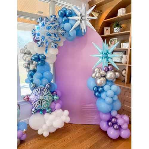 Snowflake Balloon Garland Arch Kit, 144 Pcs Purple Blue Silver White Balloons With Foil Snowflake Star Balloons, for Winter Wonderland, Princess Birthday, Baby Shower, Christmas Decor