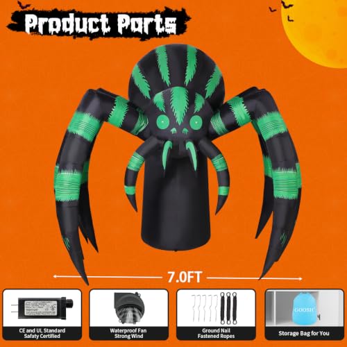 7FT Inflatable Halloween Spider with LED Lights Outdoor Yard Decoration