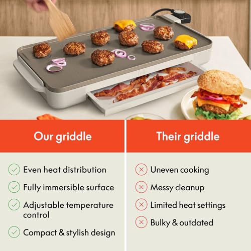 Bella 10x20 Inch Ceramic Griddle with Warming Tray - Non-Toxic Oatmilk Coating