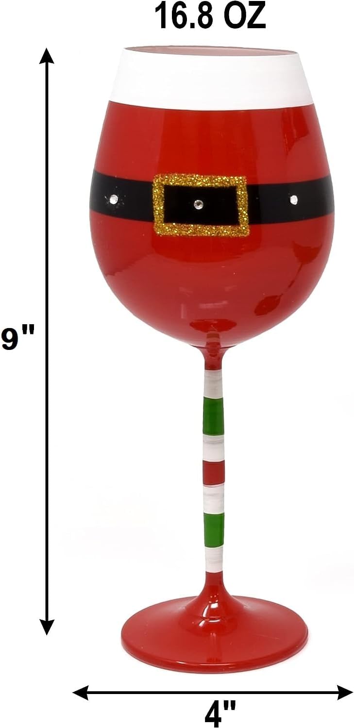 Festive Santa & Snowman Wine Glasses Set - 16.8 Oz Goblets for Christmas - 2 Pack