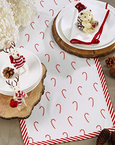 SARO LIFESTYLE Peppermint Candy Cane Table Runner 16x54 Red Holiday Decor