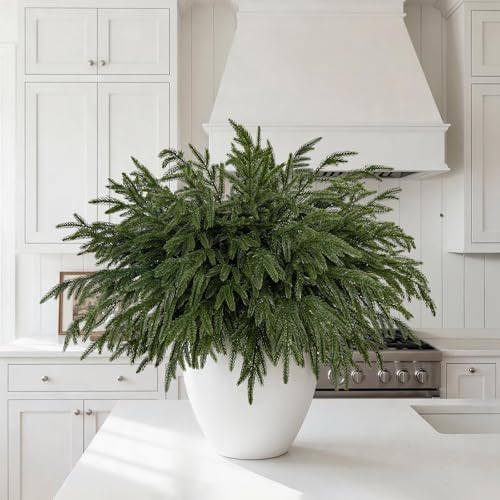 HOHOTIME 16 Pcs Christmas Norfolk Pine Branches Real Touch Decor Set