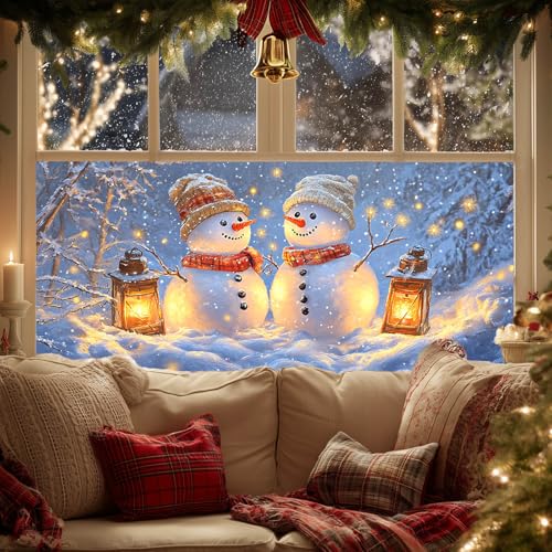 Christmas Snowman Window Film - Stained Glass Decor for Holiday Privacy & Glow