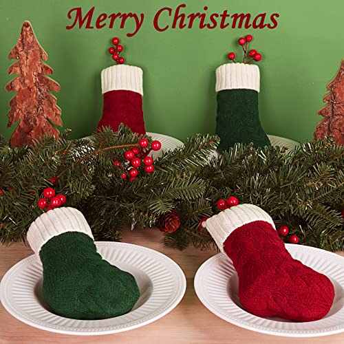 LimBridge Burgundy & Green 7-Inch Knit Christmas Stockings, 4-Pack Holiday Decor
