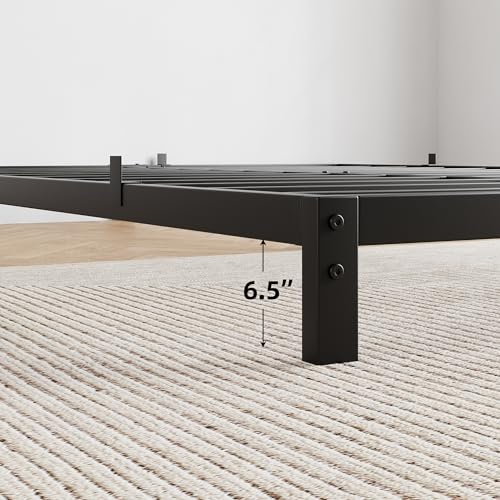 GarveeHome 8 Inch Twin Bed Frame No Box Spring Needed, Low Profile Twin Metal Platform Bed Frame Support Mattress Foundation, No Box Spring Needed/Easy Assembly/Noise Free/Black/Black