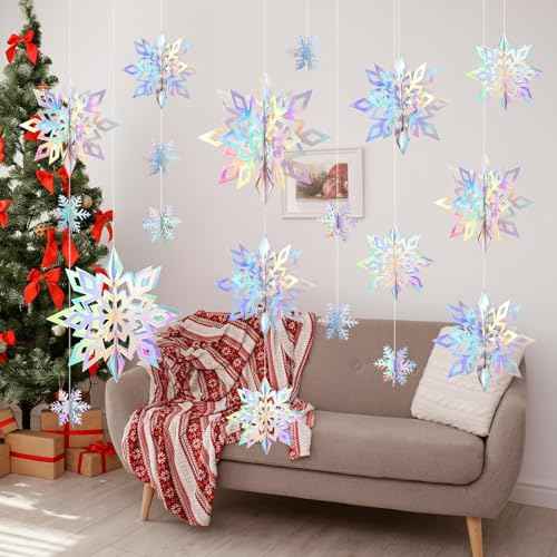 24 Pcs Christmas Hanging Snowflake Decorations, 3D Paper Snowflake Garland Ornaments for Christmas Home Tree Winter Party Decorations