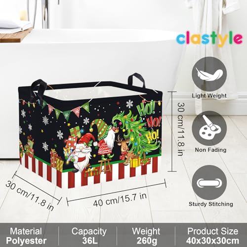 Clastyle Christmas Gnome Baby Laundry Hamper Snowflake Kid Storage Basket Boy Girl Gift Toy Box Collapsible Clothes Organizer Nursery Bin for Bedroom,Black,40*30*30 cm