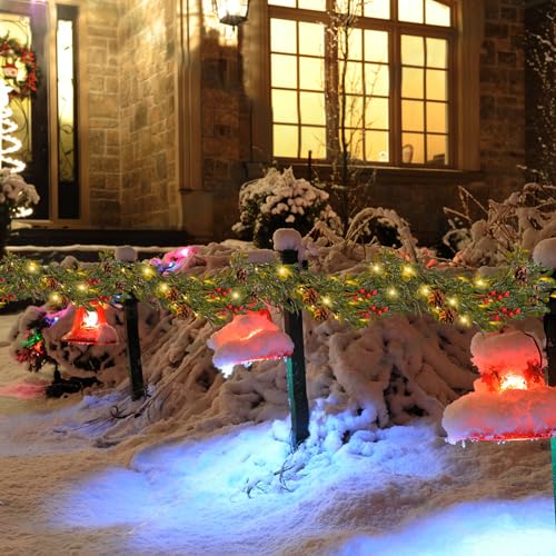 SLPBABY 6.6ft Lighted Christmas Garland – Prelit with 20 Warm LEDs, Pine Cones & Red Berry, Battery Operated w/ Timer