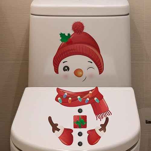 Christmas Toilet Stickers, Snowman Stickers Cute and Fun Toilet Stickers Snowman Christmas Home Decoration Wall Stickers