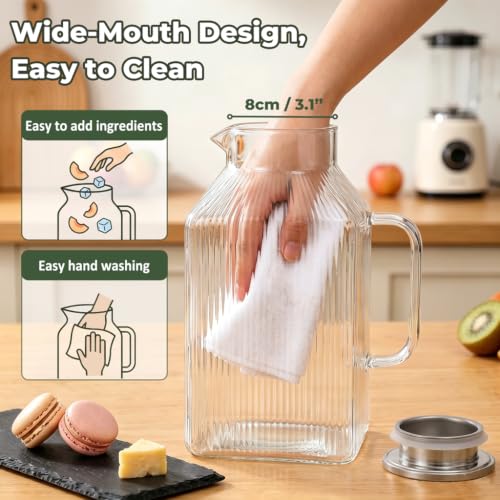 1 Gallon Square Glass Pitcher with Stripes - Borosilicate, Stainless Steel Lid, 135.3 Ounces