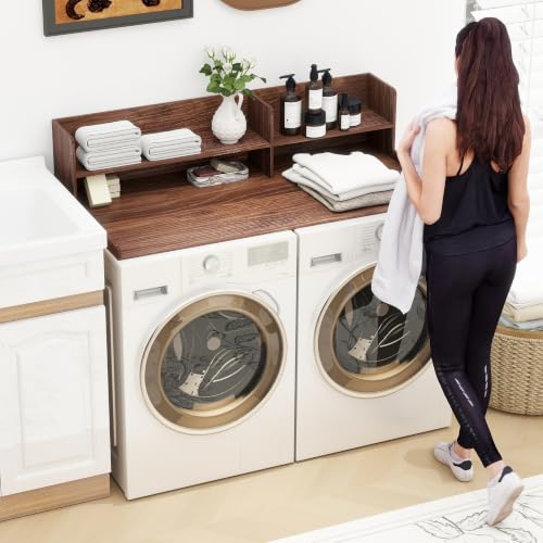 Desility Walnut 2-Tier Wooden Washer Dryer Topper - Large Laundry Surface
