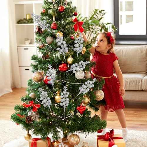 24 Pack 9 Inches Glitter Artificial Berry Stems, 15 Berries per Stem, Christmas Tree Picks Ornaments, DIY Xmas Wreath, Floral Arrangements Home D?cor, Winter Wonderland Decoration (24, Silver, 9 Inch)