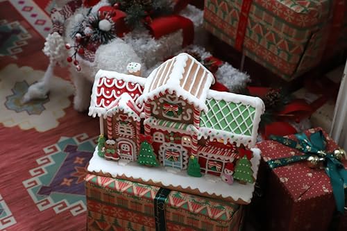 14-Inch Battery-Operated Gingerbread House Decoration with Lights – Handmade Christmas Village