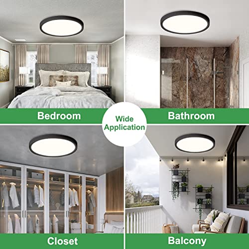 FY WISDOM FLY 12-Inch Black 6-Pack LED Flush Mount Ceiling Lights, 24W, 2520LM, 3-CCT Adjustable