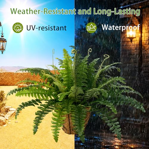 Artificial Hanging Ferns Set - UV Resistant Outdoor Plants for Porch Garden