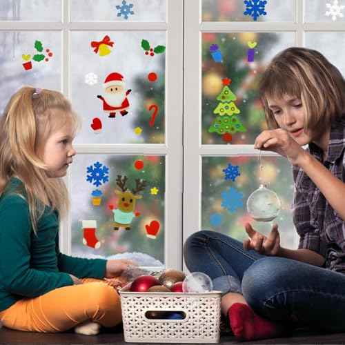 4Pcs Christmas Thick Gel Clings, Xmas Clings Window Stickers Winter Gifts, Jelly Window Stickers for Children, Cute Pumpkins Witch Bats Window Clings Christmas Window Decors Supplies for Kids