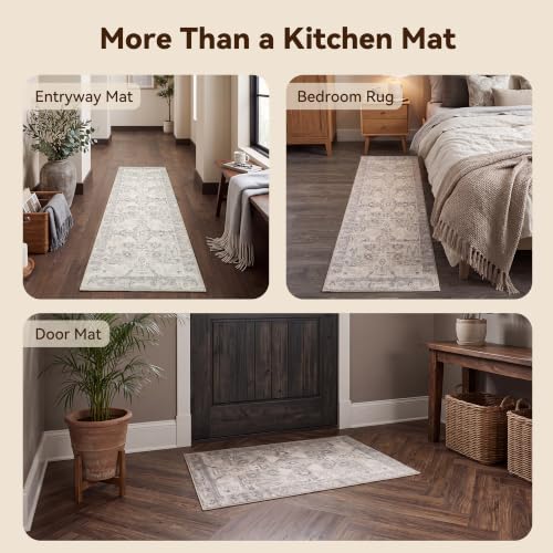 Boho Kitchen Rug Set of 3 - Anti-Fatigue Non-Slip Mats Beige 20"x32" 20"x48" 20"x59"