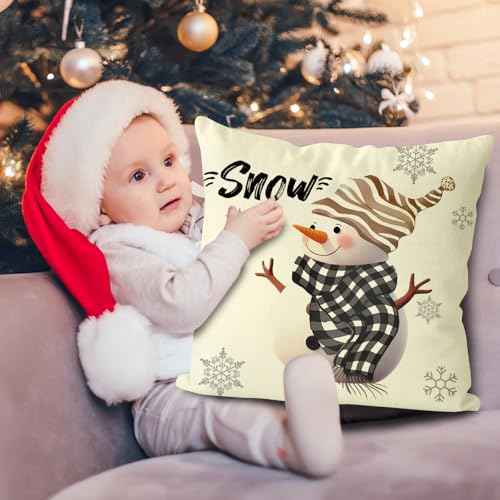 Christmas Pillow Covers 18x18 Set of 4, Decor for Sofa Couch, Indoor Outdoor Decorations, Throw Pillow Cases for Winter Xmas Holiday Farmhouse Party