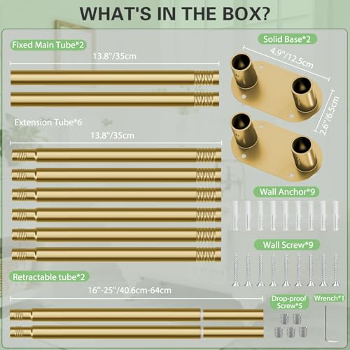 Adjustable Double Shower Curtain Rod 28-76 Inches Gold Wall Mount