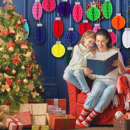 Pajean 15Pcs Christmas Honeycomb Lights Decorations 3D Paper Bulbs & Balls
