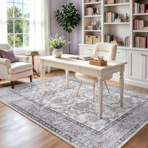 5x7 Washable Non-Slip Area Rug for Living Room - Vintage Style, Durable, Easy Care