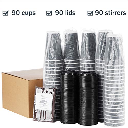 Springpack Gray Disposable Coffee Cups with Lids & Straws 16oz - 90 Set