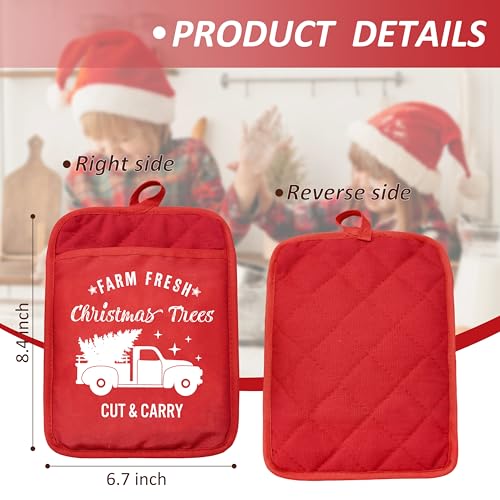 YeiHe Farm Fresh Christmas Trees Red Pot Holders with Pockets, Sdanjxl-15, Heat-Resistant Oven Mitts & Hot Pads for Kitchen Baking & Cooking