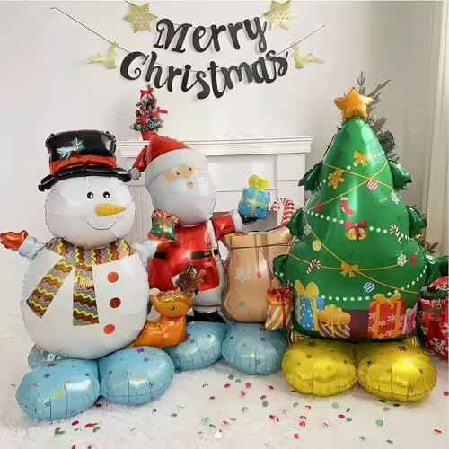 Christmas Balloons for Party Decorations, 1Pcs 48 Inch Giant Snowman Balloon, Self Standing Foil Balloons for Christmas Party Birthday Party Supplies Festive Holiday Celebrations