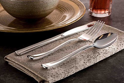 Tepco Settings Disposable Silver Plastic Cutlery Set - 600 Pieces, Regular