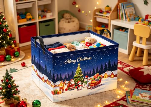 Christmas Night Rectangular Storage Basket - Festive Gift & Clothes Organizer