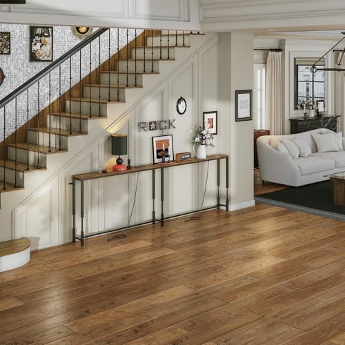 Rustic Brown 110.2" Adjustable Behind Couch Console Table with 2 Charging Stations