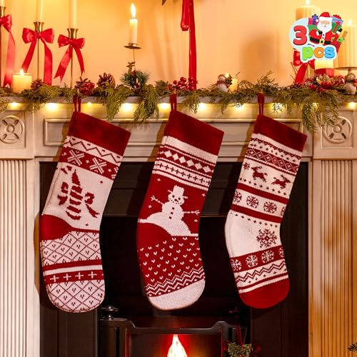 JOYIN White Classic 3-Pack 18-Inch Knit Christmas Stockings Burgundy & White