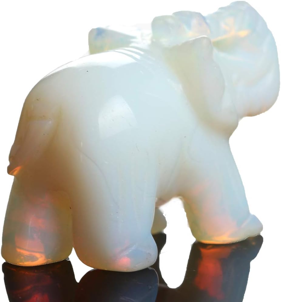 Opal Opalite Elephant Statue - 1.5" Natural Stone Carved Figurine for Chakra Healing