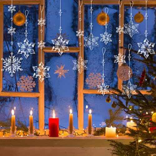 OuMuaMua 12pcs Crystal Christmas Ornaments for Christmas Tree Decorations - Clear Hanging Acrylic Snowflake Ornaments for Christmas Tree Winter Wonderland Party Decorations