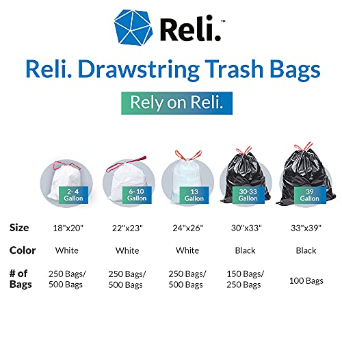 Reli Tall Kitchen Drawstring Trash Bags 13 Gallon - 500 Count Bulk, White - Pack of 1