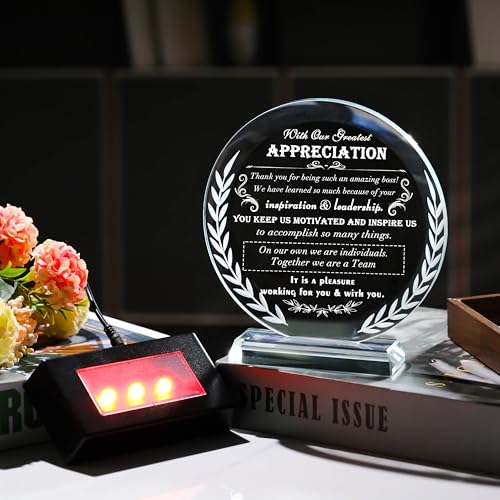 Boss Appreciation Gifts for Women Men with led Light - Great Boss Day Gifts for Best Boss Lady Desk Decoration Paperweight Present for Boss Leaving Retirement Birthday Christmas